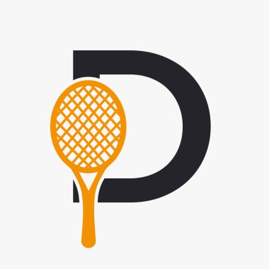 D Padel Tenis Logosu. Padel Raket Logo Tasarımı. Plaj Masası Tenis Kulübü Sembolü