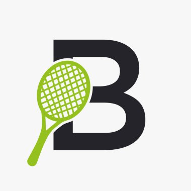 B harfi Padel Tenis Logosu. Padel Raket Logo Tasarımı. Plaj Masası Tenis Kulübü Sembolü