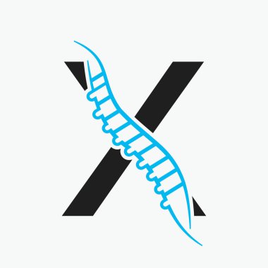 Belkemiği simgesi olan X Ortopedik Sağlık Logosu Tasarımı. Kemik Sağlığı Logosu İşareti