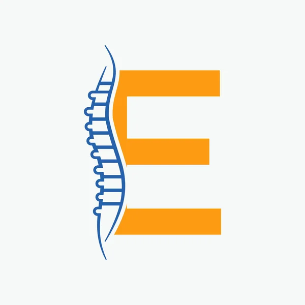 手紙E整形外科健康骨のロゴデザインバックボーンアイコン付き 骨の健康ロゴサイン — ストックベクタ