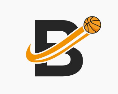 Hareket Eden Basketbol Simgesi ile B Basketbol Logosu. Basket Topu Logosu Sembolü