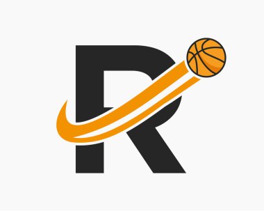 Hareket Eden Basketbol Simgesi ile R Basketbol Logosu. Basket Topu Logosu Sembolü