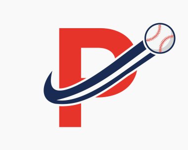 Hareket Eden Beyzbol Simgesi Vektör Şablonu ile P Beyzbol Logosu Kavramı