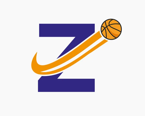Początkowa Litera Koszykówka Logo Concept Moving Basketball Icon Symbol Logotypu — Wektor stockowy