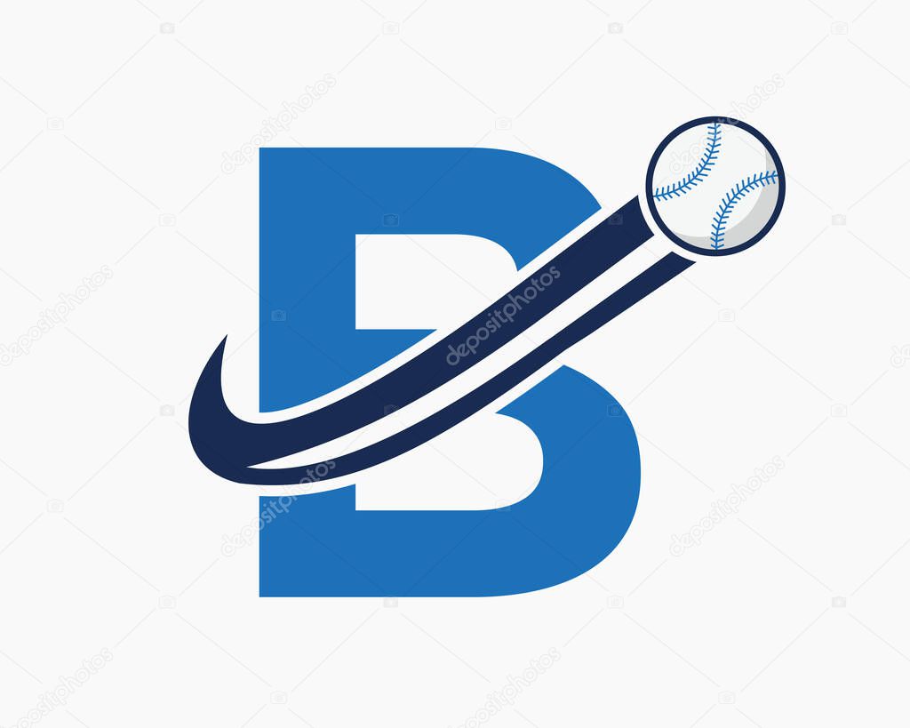 Initial Letter B Baseball Logo Concept With Moving Baseball Icon Vector Template