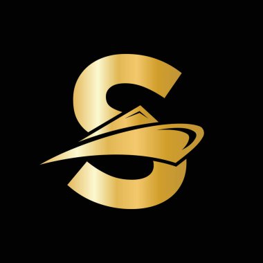 S Harfi Harfi Gemi Logo Teknesi Simgesi. Yat Sembolü, Deniz Logosu