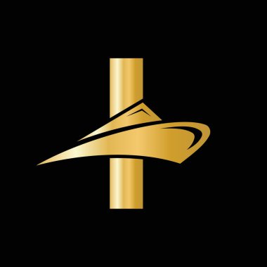 İlk Harf I Seyir Gemisi Logo Teknesi Simgesi. Yat Sembolü, Deniz Logosu