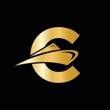 C Harfi Tekne Logosu Simgesi. Yat Sembolü, Deniz Logosu