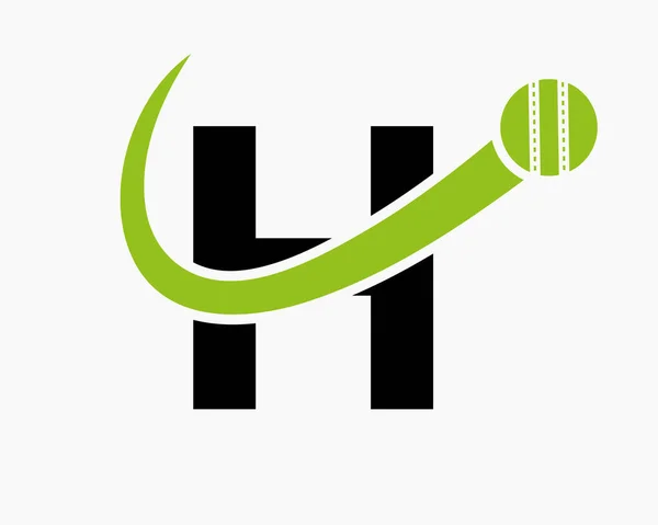 手紙Hクリケットクラブシンボルのための移動ボールアイコンとクリケットロゴコンセプト クリッカーサイン — ストックベクタ