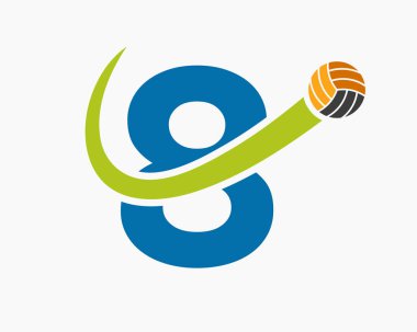 Hareket eden voleybol topu ikonlu 8. Voleybol logosu. Voleybol Spor Logosu Şablonu