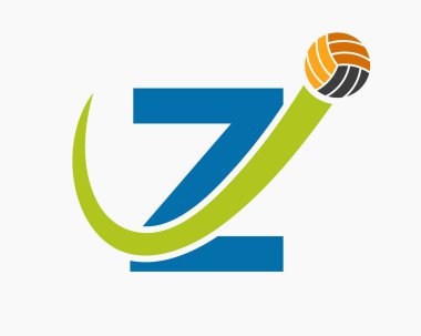 Hareket eden voleybol topu ikonuyla Z harfi voleybol logosu kavramı. Voleybol Spor Logosu Şablonu