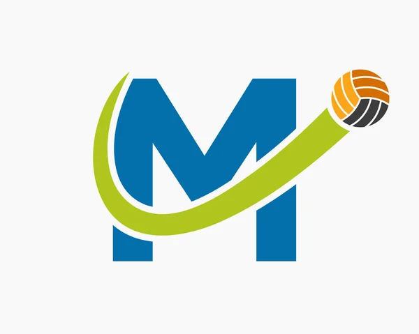 Lettera Volleyball Logo Concept Moving Volley Ball Icon Modello Logotipo — Vettoriale Stock