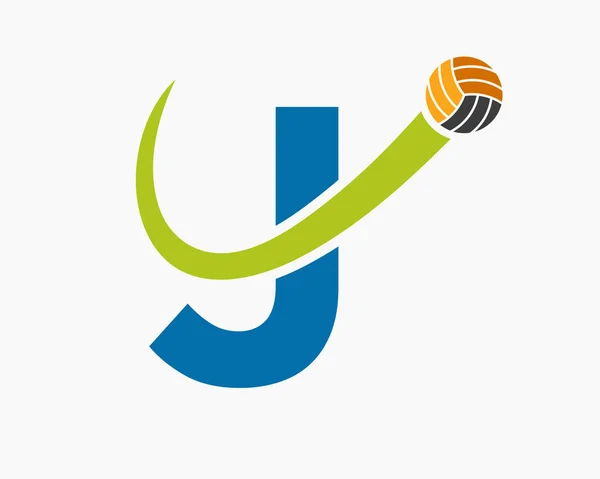 Lettre Concept Logo Volleyball Avec Icône Mobile Boule Volley Modèle — Image vectorielle