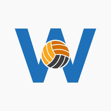 W harfi voleybol logosu konsepti. Voleybol Spor Logosu Şablonu