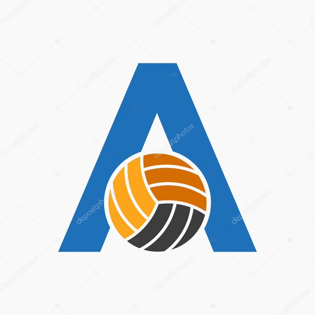 Letter A Volleyball Logo Concept. Volleyball Sports Logotype Template