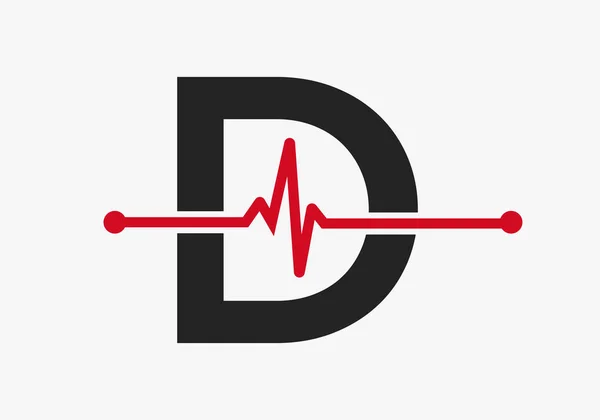 手紙D医療や健康のシンボルのハートビートロゴ 医療用ロゴテンプレートデザイン — ストックベクタ