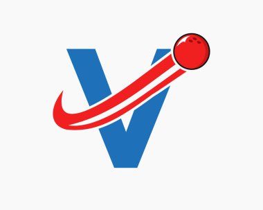 V harfli bowling logosu. Hareket Eden Top Simgesiyle Bowling Topu Sembolü