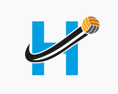 H harfi voleybol logosu ve hareket eden voleybol topu ikonu. Voleybol Spor Logosu Şablonu
