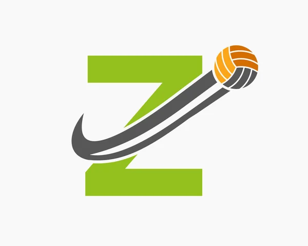 List Koncepcja Logo Siatkówki Ruchomą Ikoną Piłki Siatkowej Siatkówka Sport — Wektor stockowy