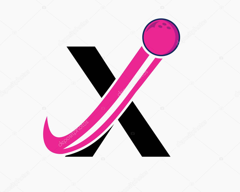 Letter X Bowling Logo. Bowling Ball Symbol With Moving Ball Icon