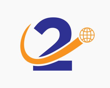 Mektup 2 Global Logo Tasarımı. Dünya Logosu Sembol Vektör Şablonu