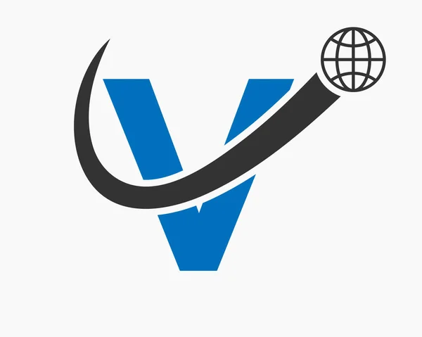 字母V全球标志设计 世界标识符号向量模板 — 图库矢量图片