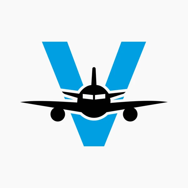 Carta Inicial Travel Logo Concept Com Voo Air Plane Symbol — Vetor de Stock