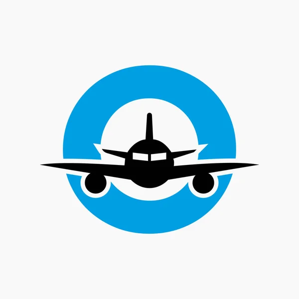 Anfangsbuchstabe Travel Logo Konzept Mit Fliegendem Flugzeug Symbol — Stockvektor