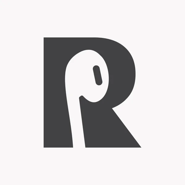 イヤフォンアイコン付き文字R音楽ロゴコンセプトベクトルテンプレート — ストックベクタ