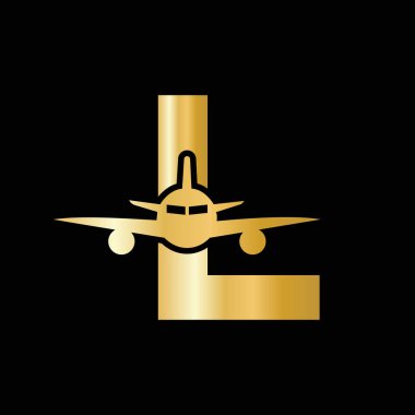 L Harfi Seyahat Logosu Uçan Uçak Sembolü