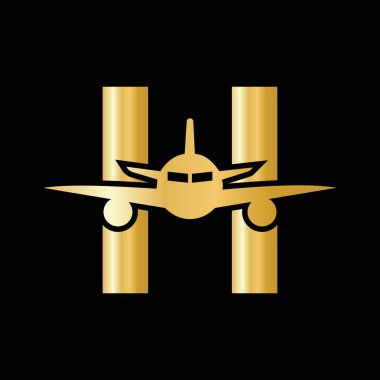 H Harfi Seyahat Logosu Uçan Uçak Sembolü