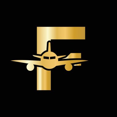 F Harfi Seyahat Logosu Uçan Uçak Sembolü