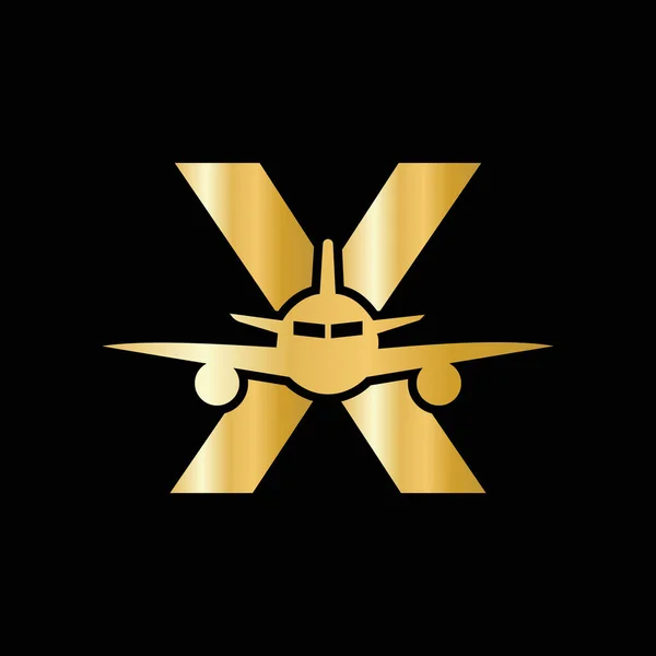 Letter Travel Logo Concept Flying Air Plane Symbol — Stock Vector