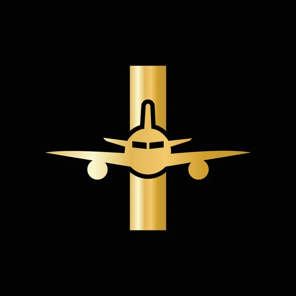 List Koncepcja Logo Podróży Symbolem Samolotu Latającego — Wektor stockowy