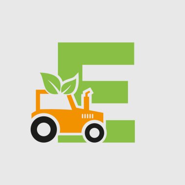 Çekici Simge Vektör Şablonu ile E Harfi Tarım Logosu. Eko Çiftlik Sembolü