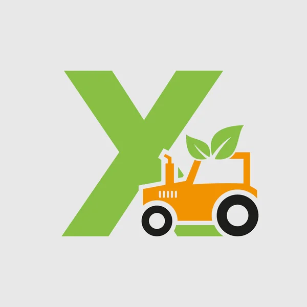 Carta Conceito Logotipo Agricultura Com Modelo Vetor Ícone Trator Símbolo — Vetor de Stock
