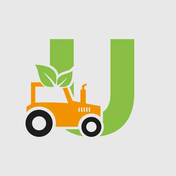 Carta Agricultura Logo Conceito Com Modelo Vetor Ícone Trator Símbolo — Vetor de Stock