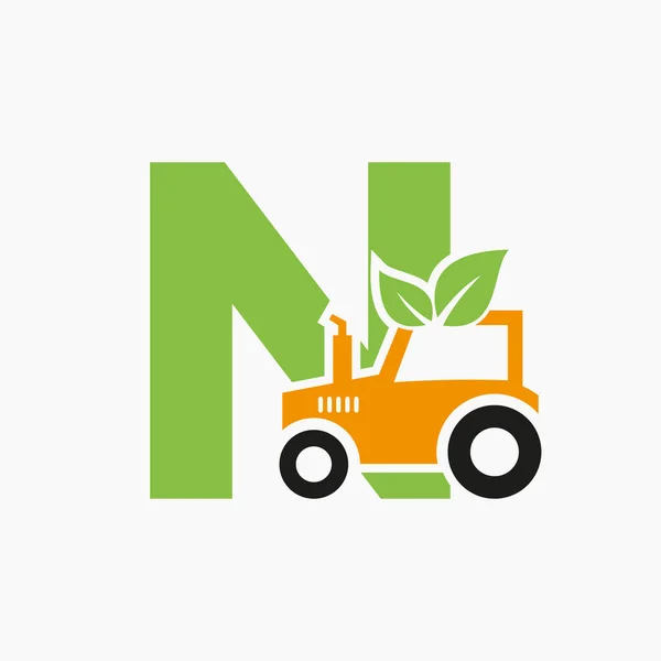 Lettera Agricoltura Logo Concetto Con Trattore Icona Modello Vettoriale Eco — Vettoriale Stock