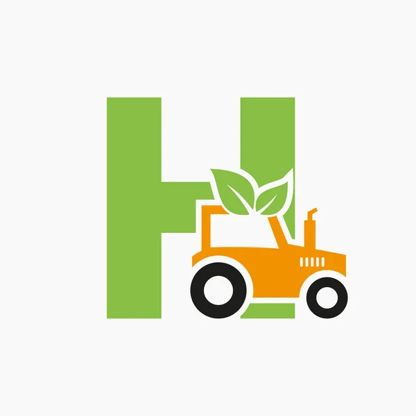 Lettre Concept Logo Agricole Avec Modèle Vectoriel Icône Tracteur Symbole — Image vectorielle