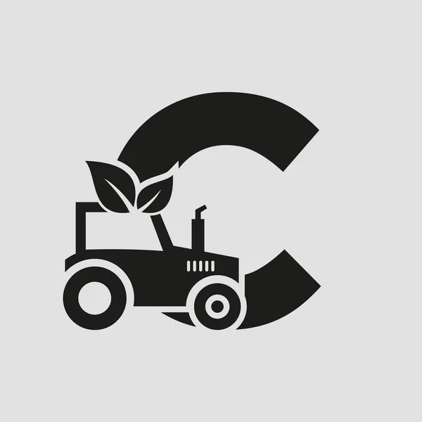 Traktör Simgesi Vektör Şablonu Ile Harfi Tarım Logosu Eko Çiftlik — Stok Vektör