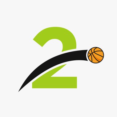 Basketbol logosu hareket eden basketbol ikonuyla birlikte 2. Mektup üzerinde. Basket Topu Logosu Sembolü