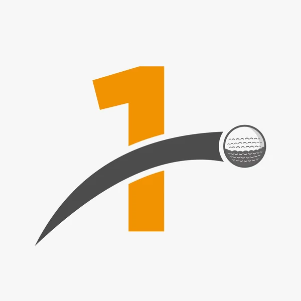 高尔夫标志的字母1概念与移动高尔夫球图标 曲棍球运动标志 — 图库矢量图片