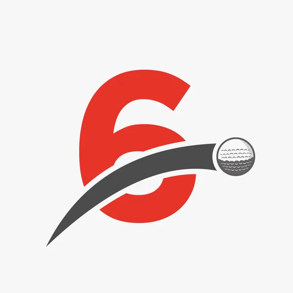 ゴルフロゴ上の手紙6ゴルフボールアイコンを移動する概念 ホッケースポーツロゴタイプシンボル — ストックベクタ