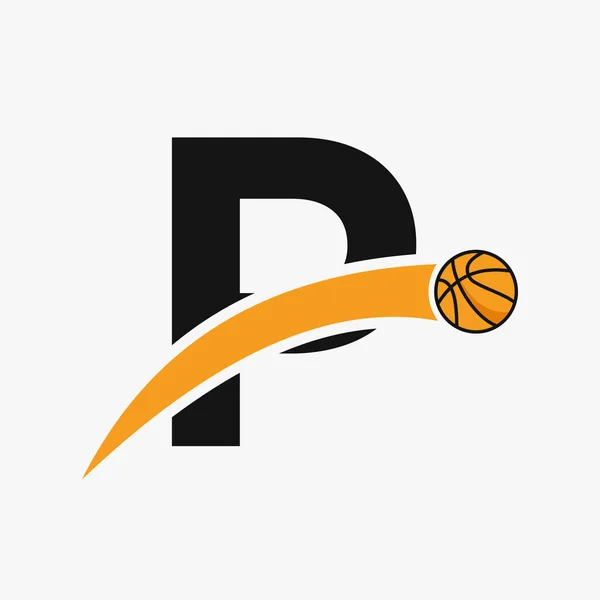Λογότυπο Μπάσκετ Στο Γράμμα Κινούμενο Εικονίδιο Μπάσκετ Λογότυπο Συμβόλου Μπάλας — Διανυσματικό Αρχείο