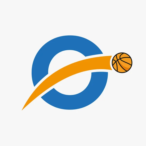 Basketball Logo Auf Buchstabe Mit Beweglicher Basketball Ikone Logotyp Basketballsymbol — Stockvektor