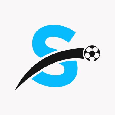 Hareket eden futbol ikonu olan S harfinin üzerinde futbol logosu. Futbol Logosu Şablonu