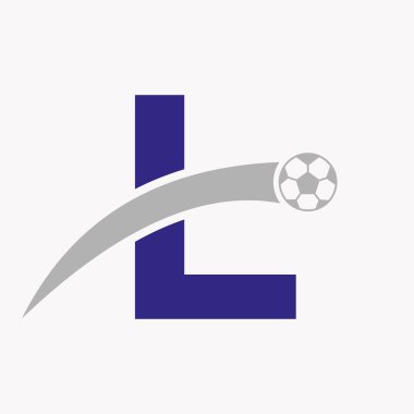 Hareket eden futbol ikonu L harfinin üzerinde futbol logosu. Futbol Logosu Şablonu