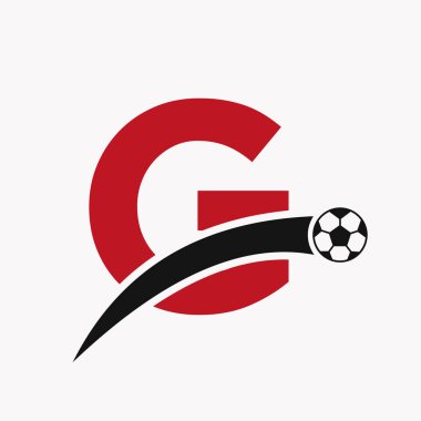 Hareket eden futbol ikonu G harfinin üzerinde futbol logosu. Futbol Logosu Şablonu