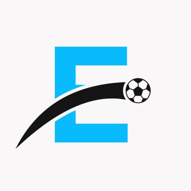 Hareket eden futbol ikonu E harfinin üzerinde futbol logosu. Futbol Logosu Şablonu