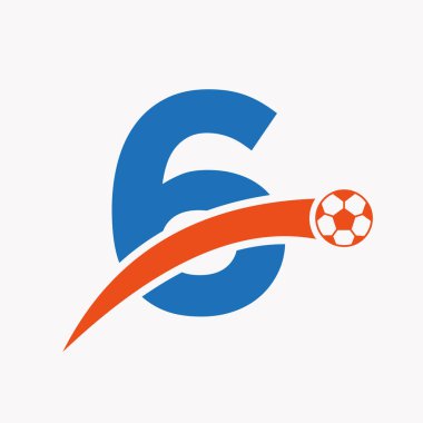 Hareket eden futbol ikonu ile birlikte 6. Mektup 'taki futbol logosu. Futbol Logosu Şablonu